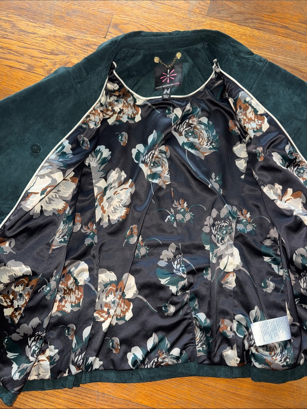 Isaac Mizrahi Emerald Suede Jacket with Gold Chain Detail - Picture 4 of 5